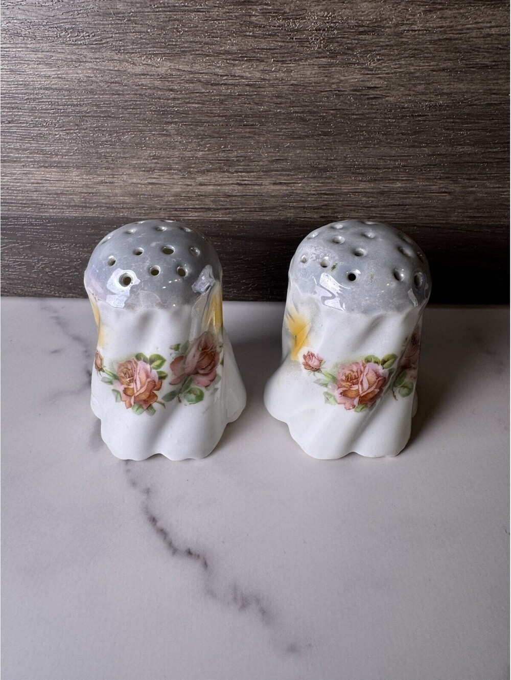 Antique Leuchtenburg Germany Porcelain Salt Pepper Shakers Pink Roses Floral